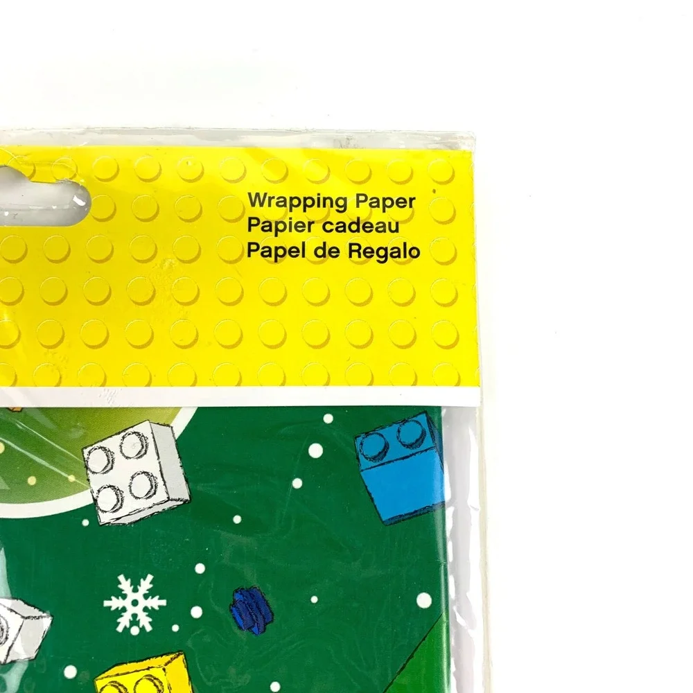 LEGO Christmas Holiday Wrapping Paper 2 Sheets Blue Green‎ Snow Globe Stickers